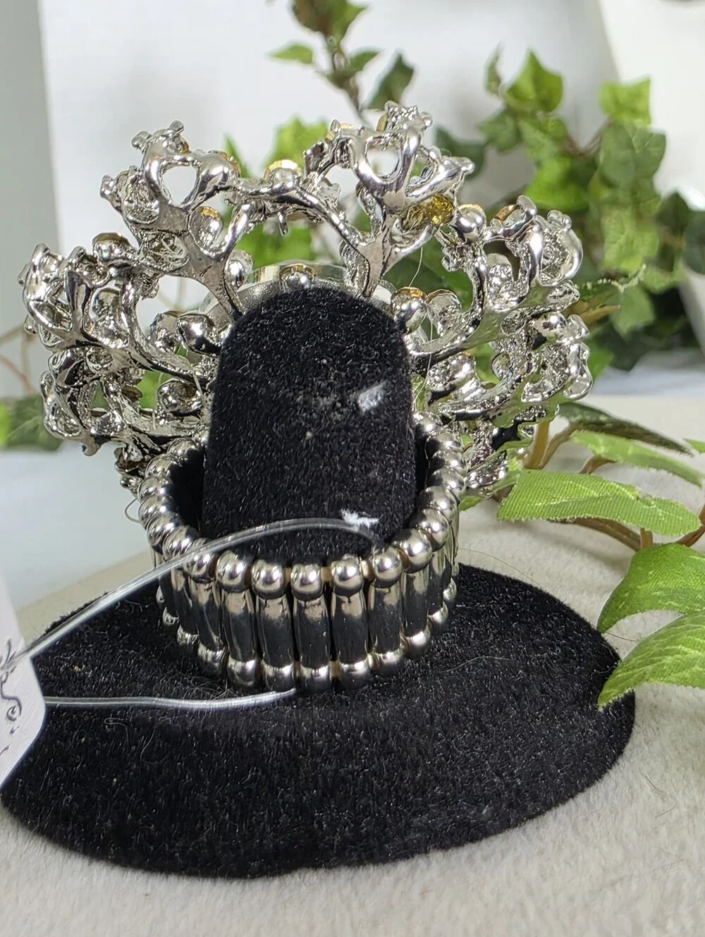 Silver Statement Stretch Ring | Oversized Crystal & AB Rhinestone Oval Cluster